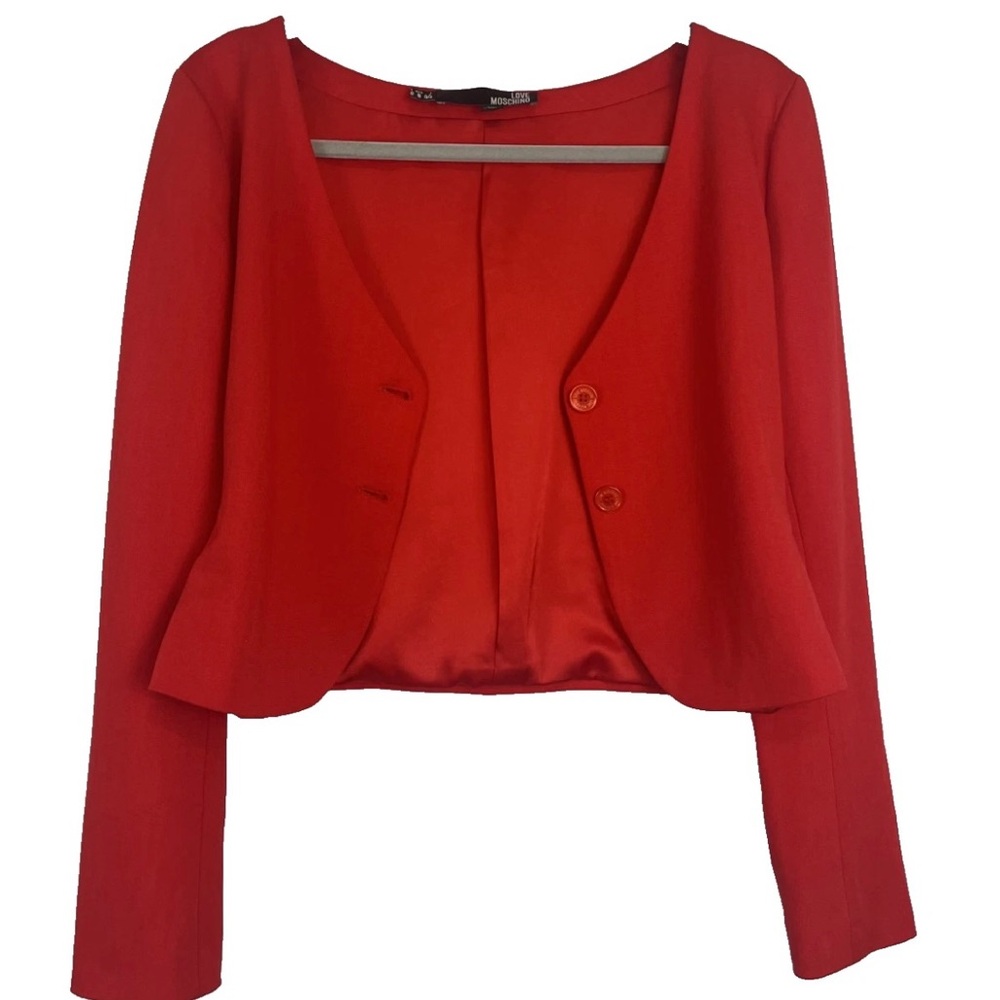 Love Moschino Womans 8 Red Blazer Jacket Crop Tailored Made In Italy Career Work